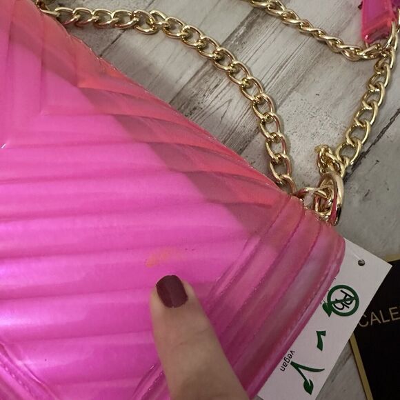 Hot Pink Jelly Purse Chain Strap Barbiecore Party Y2K Fun Boutique Bag NEW - Picture 9 of 9